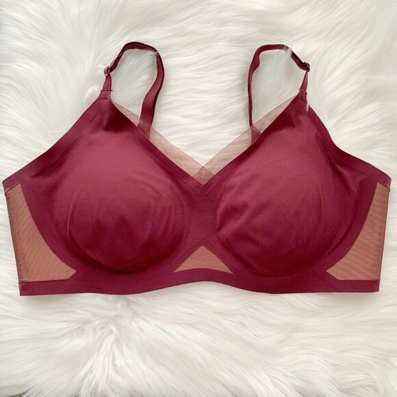 Honeylove - Burgundy soft padded bra wireless mesh adjustable straps, XL - Picture 1 of 5